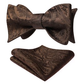 HISDERN Mens Brown Bow Ties Floral Paisley Self Bow Ties for Men Formal Woven Silk Pocket Square Set with Box for Wedding