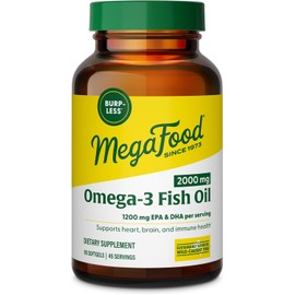 MegaFood 2000mg Omega 3 Fish Oil, Burp-Less, 1200mg EPA & DHA, 90 Softgels | Omega 3 Supplement for Women & Men for Heart, Brain, Eye, Immune Support, Lemon Oil Infused, Non-GMO, Vegan, 45 Servings