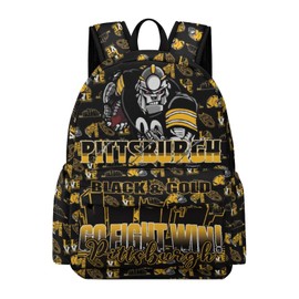 WTKBLAN Footabll Gifts for Pittsburgh Fans, Football Sport Backpack for Pittsburgh, Laptop Backpack for Men Women, Gold and Black Large Capacity Bag