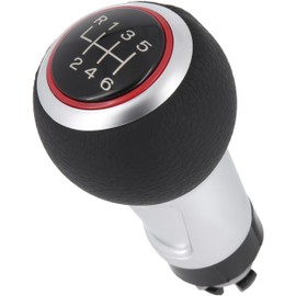 Recambo Gear Knob 6 Gears Suitable for Seat Leon, 1M 1P, 1999-2012, Plug & Play, Car Gear Shift Lever, Black/Silver/Red