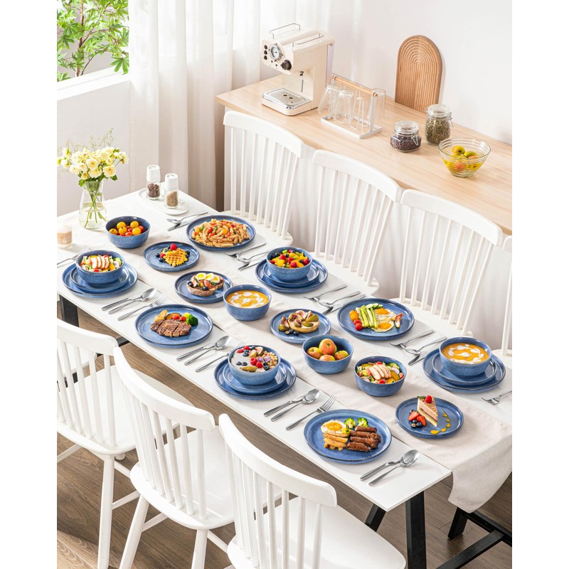 vancasso ANYA 18 Pieces Plates and Bowls Set, Blue Dinnerware