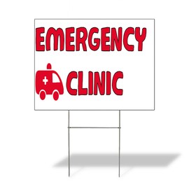 Fastasticdeals Weatherproof Yard Sign Emergency Clinic Advertising Printing White Lawn Garden Urgent Care 18x12 Inches 1 Side Print