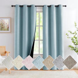 Linen Blackout Curtains for Bedroom, Aqua Blue, 40 inches Wide, 84 inches Length Energy Saving Burlap Texture Window Curtains for Living Room Guest Room Home Office, 2 Panels Set Grommet Top