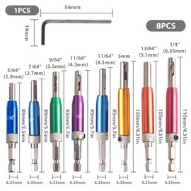 Oiieco 8 Pcs Self Centering Drill Bit Set, Hinge Drill Bits with Allen Wrench,1/4" Hex Shank Hinge Drill Bit Guide Set,Quick Release Drill Bit Accessories,for Woodworking,Cabinet and Window Drilling