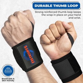 Fisticuffs Wrist Wraps - Durable Wrist Support for Weightlifting, Powerlifting, Deadlifts, Squats, Adjustable Straps for Men & Women, Premium Gym Accessory for Injury Prevention (Black)