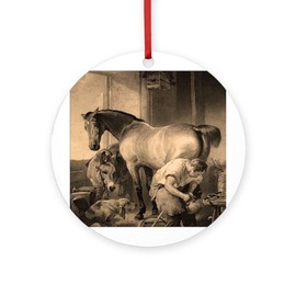 CafePress Farrier Shoeing A Horse Round 4" MDF Holiday Ornament