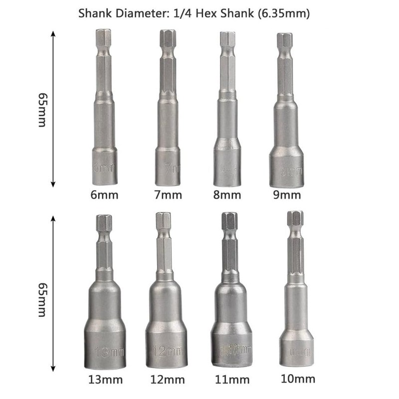 8 Piece Socket Spanner Insert Socket 6-13 mm Shallho 1/4