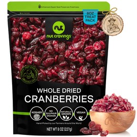 NUT CRAVINGS Dry Fruits - Sun Dried Whole Cranberries, Lightly Sweetened (8oz - 1 Pack) Packed Fresh in Resealable Bag - Sweet Snack, Healthy Food, Naturally Grown, Vegan, Kosher Certified
