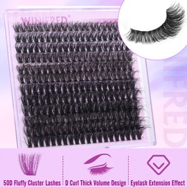 Winifred Cluster Eyelash Extensions Fluffy Wispy Lash Clusters Thick Volume Individual Lashes 50D Lash Extension D Curl Eyelash Clusters 16mm DIY Faux Mink Eyelash Extension (240pcs)