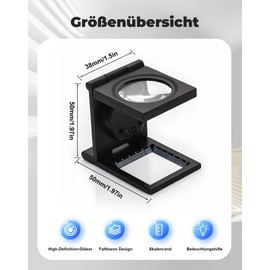 Mini Folding 10x Standing Magnifier with 2 LED Lighting, Table Magnifier for Seniors, Reading Magnifier with Scale for Repair, Crafts and Sewing (Black)