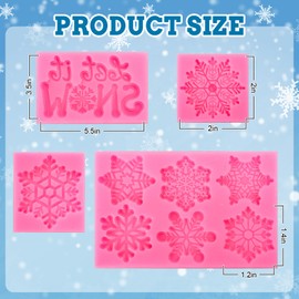JarThenaAMCS 4 Packs Christmas Fondant Molds Winter Snowflake Silicone Molds Xmas Let it Snow Chocolate Candy Mould for Kitchen Party Baking Crafts Decor Supplies