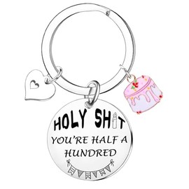 Tihnvk Funny 50th Birthday Gifts for Women 50th Birthday Keyring for Family Friend Birthday Presents 50 Year Old Gift Keychain