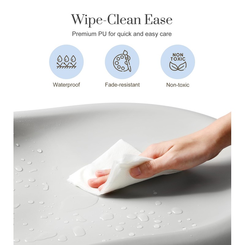 Wipe-Clean Baby Changing Pad, Waterproof Durable PU Pad, Soft &
