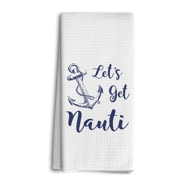 Dwept Let's Get Nauti Navy - Ancla náutica con cuerda, paños de cocina, 16 x 24 pulgadas, con letrero de ancla oceánica, toallas de baño, absorbentes decorativas, regalos para amantes del océano, regalos de marinero