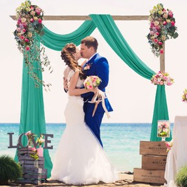 FANPROMS Wedding Draping Fabric 20 FT Wedding Arch Drapes Teal 2Panels Sheer Backdrop Curtains Chiffon Drapes Wedding Archway Decor Swag Curtains Drapery Fabric for Wedding Party Ceiling Curtains