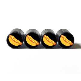 Hot Dog Tire Valve Caps - Black Aluminum - Set of Four