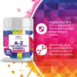 A-Z Multivitamin and Minerals Tablets, Vitamins for Men's and Women's, 23 High Strength Vitamins and Minerals Including Iron, Zinc Vitamin C and More (90)