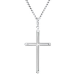 Men’s Sterling Silver Cross Necklace, Polished Silver Cross Pendant, 24 Inch Stainless Steel Chain For Men, Cross Pendant Necklace, Sterling Silver Cross Pendant, Sterling Silver Cross Chain Necklace,