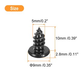TOP-VIGOR 50Pcs Self Tapping Screws, M5 Phillips Pan Head Screw, 10mm Round Head Tapping Screws, Stainless Steel Machine Wood Fasteners Bolts for Wood, Drywall, plastic, Furniture, Repairing, Black