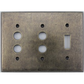 Aged Antique Brass 3 Gang Combination Switch Plate - 2 Push Button Light Switch Openings 1 Toggle Light Switch Opening