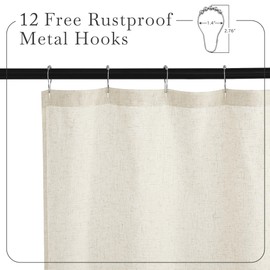 KGORGE Natural Linen Shower Curtain for Bathroom - Linen Blend Button Hole Semi Sheer Lightweight Waterproof Shower Curtains for Bathtub, 72 x 72 inches Long, Hooks Included