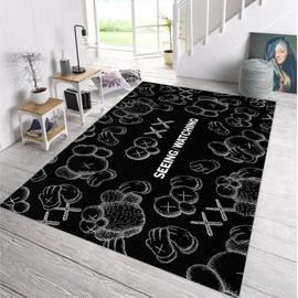 Hypebeast Area Rug Cartoon Character Pattern Rug 3D Digital Print Carpet Cool Room Decor Rugs Modern Graffiti Art Pop Rug for Living Room Bedroom Playroom Entrance Non-Slip Floor Mat 4'x 5.3'