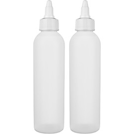 BRIGHTFROM Twist Top Applicator Bottles, Squeeze 6 OZ Empty Plastic Bottles, Refillable, Open/Close Nozzle - Multi Purpose (Pack of 2) (White)