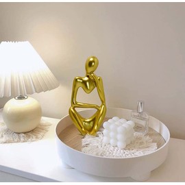 FTVOGUE The Thinker Statue, Golden Abstract Thinking Sculpture People Ornament Sculpture Home Statue Decoration DIY Decor Ornaments Made of Resin, Gift to Friends, 27 x 15 x 8 cm
