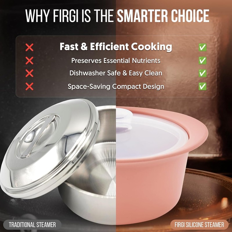 Firgi 27oz Platinum Silicone Microwave Steamer Pot with Lid –