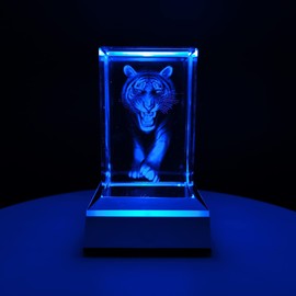 FlyingBean 3D Tiger Crystal Glass Crafts, Laser Engraved 3D Animal Graphic Art Collection, As Paperweight, Home Decorations, Desk Ornament Application in Home and Office Occasion
