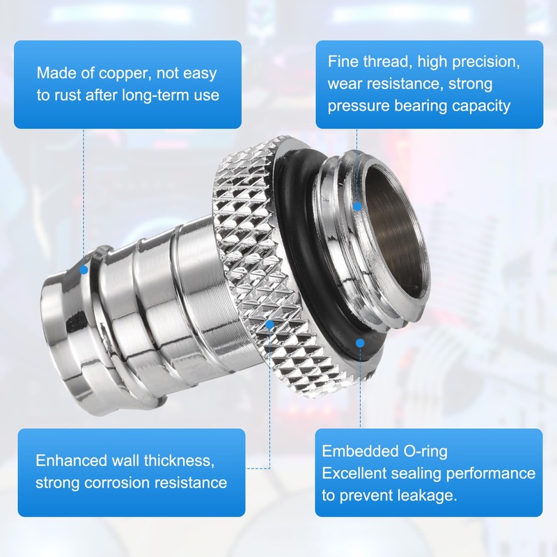 sourcing map 4pcs Water Cooling Barb Fitting G1/4" Thread 9.5mm