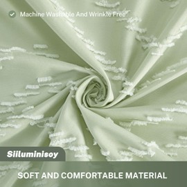 Siiluminisoy Extra Long Sage Green Boho Shower Curtain with White Tassel, Woven Fabric 84 in Shower Curtain, Tufted Chevron Striped, 72 x 84, Modern Chic Textured Minimalist Bathroom Shower