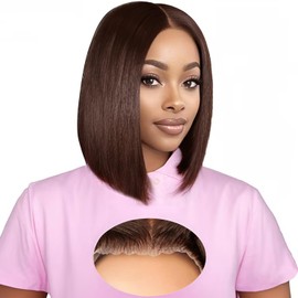 XZZ Chocolate Brown Wear and Go Glueless Wigs Human Hair Pre Plucked Pre Cut 12 Inch 7x5 Brown Bob Wig Human Hair Glueless HD Lace Closure Wig Short Bob Wig Bleached Knots 220% Density for Women