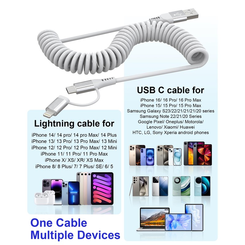 Pubiohs USB to Lightning and USB C Cable 2 in