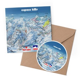 1 x Greeting Card & 10 cm Round Sticker Set - Tignes Piste Map France Snowboarding - Birthday Thank You Friend Lover Fan Mum Dad Kids #8435