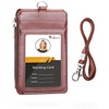 Teskyer Brown ID Card Holder with Strap Zipper PU Leather