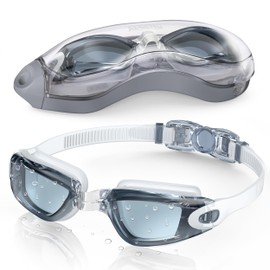 Aegend Swim Goggles, Swimming Goggles No Leaking Full Protection Adult Men Women Youth, Light-white Gray