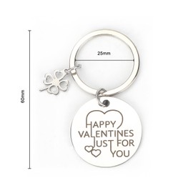 Good Luck Four Leaf Clover Keychain, Cute Stainless Steel Pendant with Valentine's Day Wish, Perfect Luck Gift for Couples, Friends or Family, Keychain Accessories for Women, Travel Charms and More