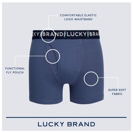 Lucky Brand Men's Boxer Briefs – 3 Pack Classic Mens Underwear Boxers with Functional Fly - Casual Boxers for Men (S-XXL), Size Large, Blue Heather/Print/Charcoal