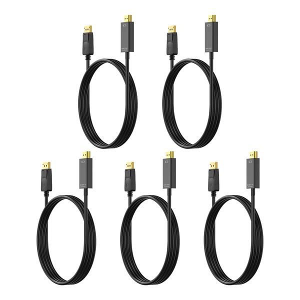 4K DisplayPort to HDMI 3 Feet Gold-Plated Cable 5 Pack,