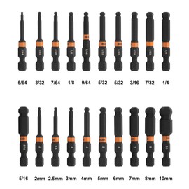 Ball End Hex Bit Set - Railer 2 Inch Impact Driver 20pc Hex Bit Set With A Bit Holder & Carabiner. Premium S2 Steel, Ideal For Furniture Screws