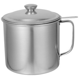 1.4L Stainless Steel Oil Container with Strainer Bacon Grease Storage Pot with Anti-Slip Coaster Tray for Cooking Oil and Frying
