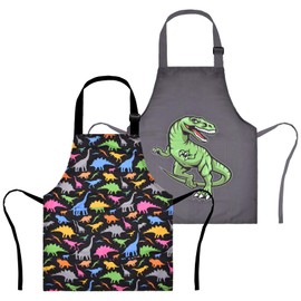 XonyiCos Pack of 2 Children's Boys Dinosaur Aprons, Girls Unicorn Apron for Cooking, Painting, Chef Cartoon Apron for Children 3-12 Years, Mighty Dinosaurs