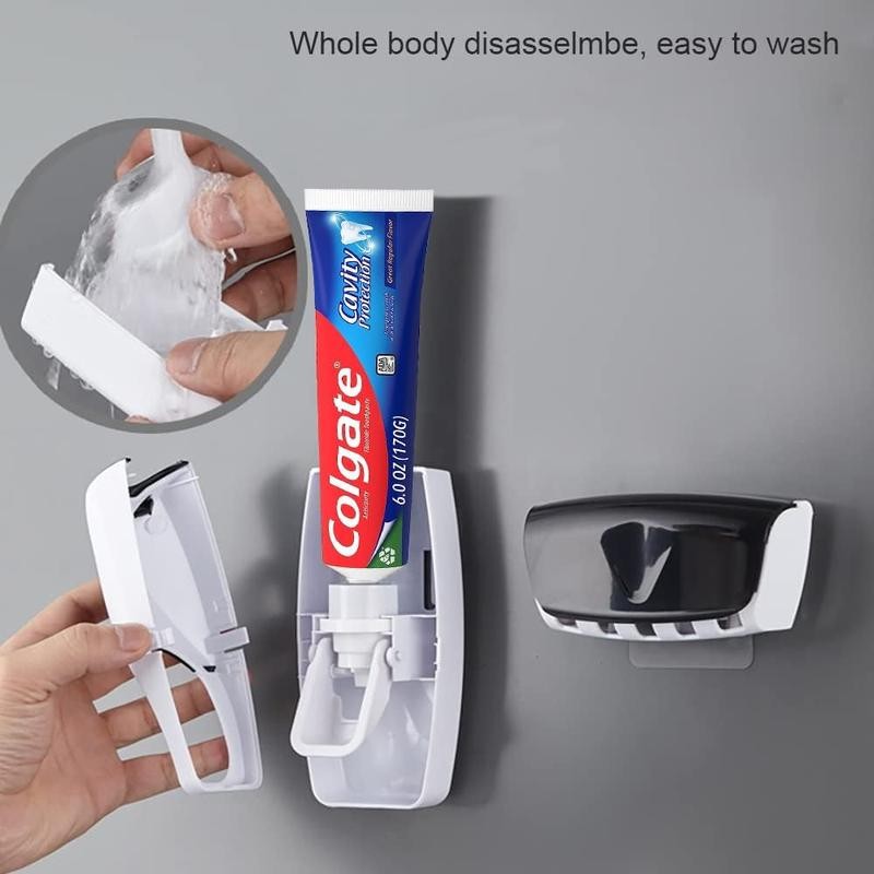 Wall-Mounted Automatic Toothbrush Dispenser with Toothpaste Squeezer and Holder Set