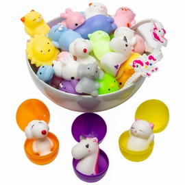 Claw Machine Prizes Toys Refill for Kids - 3X Surprise Eggs Easter Basket Stuffers, Easter Egg Fillers, Mochi Squishies 16pcs Mini Kawaii Cat Stress Relief Unicorn Party Favors Girls Classroom Prize