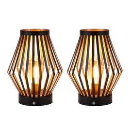 JHY DESIGN Set of 2 Dimmable Bedside Table Lamp 8.5''H Rechargeable Metal Cage Lantern with LED Edison Style Bulb Cordless Accent Lamp for Weddings Parties Patio Events for Indoors Outdoors
