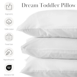 Dreamland Baby Premium Toddler Pillow and Pillowcase, 13 x 18. Machine Washable, Ergonomic Kids Pillow + Ultra Soft Viscose Pillowcase. Perfect Addition to Toddler Bedding Set, Ideal for Travel