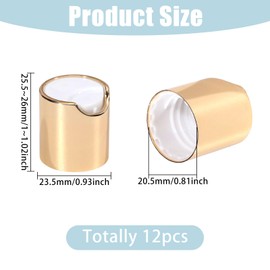 CHGCRAFT 12 Pcs Aluminized Plastic Disc Top Caps Gold Press Cap Top Cover Bottle Lids Replacement for Travel Squeeze Bottles Lotion Bottles, Outer Diameter 23.5mm, White