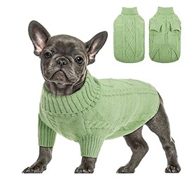 Queenmore Small Dog Pullover Sweater, Cold Weather Cable Knitwear, Classic Turtleneck Thick Warm Clothes for Chihuahua, Bulldog, Dachshund, Pug, Yorkie (Green, X-Small)
