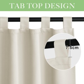 KGORGE Net Curtains, 90 cm High Blackout Curtains, Beige, Loop Curtain, Opaque, Short Tab-Top Curtain, Set of 2, H 90 x W 90 cm, Bedroom Modern Thermal Curtain, Light Beige